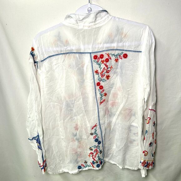 Johnny Was Zodea Almeria White Embroidered Button Front Top PL - Picture 5 of 13